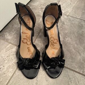 Sam Edelman black patent sandals with heel and bow